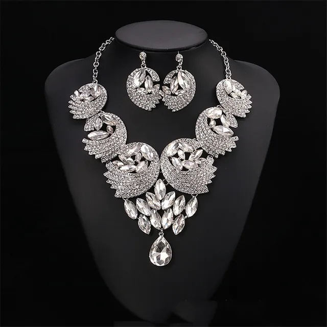 Luxury Colorful Crystal Feather Rhinestone Jewelry Sets 2