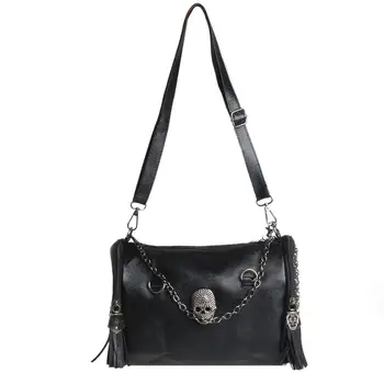

Womens Pu Leather Punk Rock Handbag Satchel Skull Rivet Tassel Shoulder Bag 27×13 ×20cm