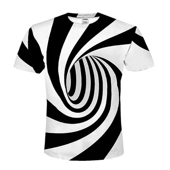 

Summer 3D Swivel Nest Black and White Striped T-shirt Men's Fashion Short Sleeve T-shirt Harajuku Hip Hop Cute Shirt Top