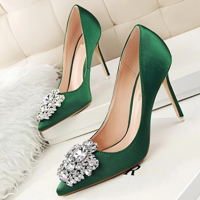 

2019 Women Pumps Crystal High Heels Shoes 2019 Spring Women Shoes Fashion Pointed Toe High Heels Wedding Shoes RTG67