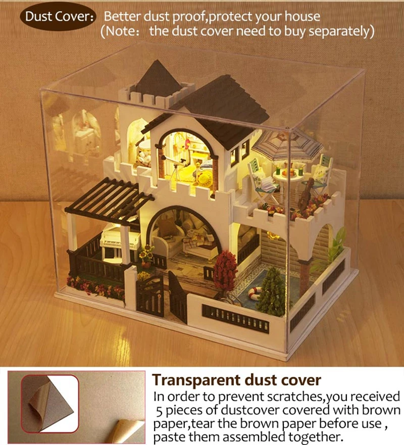 Doll House Furniture Diy Miniature Dust Cover 3D Wooden Miniaturas Dollhouse Toys for Children Birthday CHRISTMAS Gifts casa K36