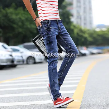 

Entity Shop Autumn Tide Men's Wear Whitening Jeans Men Slim Fit Feet Pants Leisure Cowboy Trousers Male
