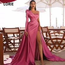 LORIE – robe de soirée en Satin rose pour femmes, tenue de soirée, style sirène, manches longues, arabe