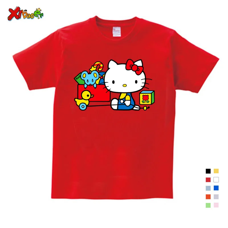 Новинка года; сезон лето; милая Повседневная Свободная футболка в стиле панк с принтом «hello kitty»; большие размеры детская одежда - Цвет: T-shirt