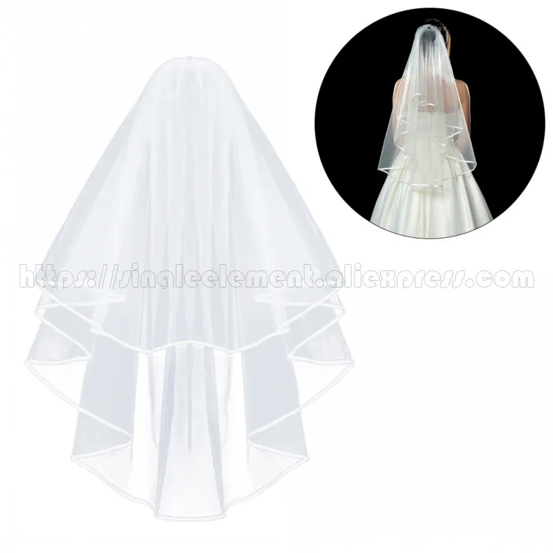 Fashion White ribbon edge two layer with comb for wedding party tulle veiling 2019 new arrival yashmac Fashion White ribbon edge two layer with comb for wedding party tulle veiling 2019 new arrival yashmac