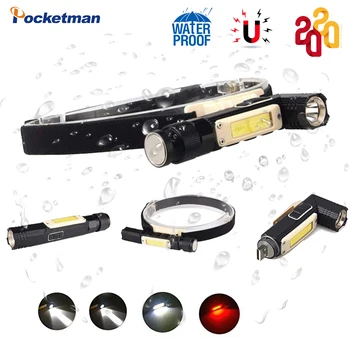

XPG COB Flashlight Red White 90 Degree Foldable USB Charging Magnet Bright Work Light Hand-Free LED Headband Corner Flashlight