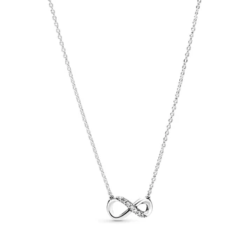 

2020 NEW 100% 925 Sterling Silver Sparkling Infinity Collier Necklace Fit Women Mother's Day Original Fashion Jewelry Gift