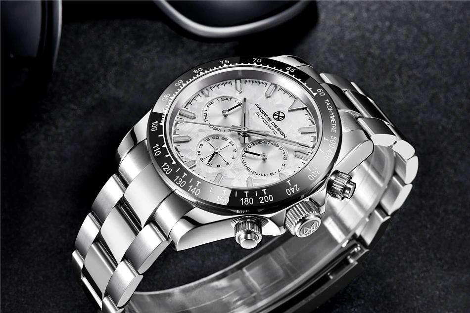 PAGRNE DESIGN Luxury Sapphire Glass Mechanical Watch Men's Sports Stainless Steel Automatic Waterproof Watch Reloj Hombre