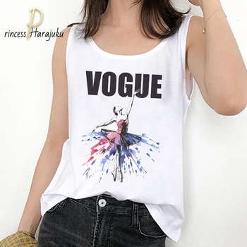 

White New Harajuku Women Sexy Crop Tops Ballet Vogue Printed Summer Camis Clothes Casual Tank Tops Vest Sleeveless Crop Tops