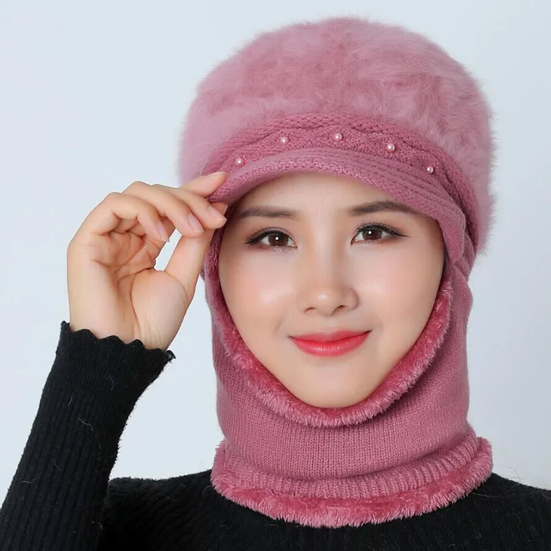 Зимняя громоздкая шапочка для женщин Skullies Beanies вязаная шапка теплая шерстяная подкладка защита Балаклава кусок-шапка-маска шапки