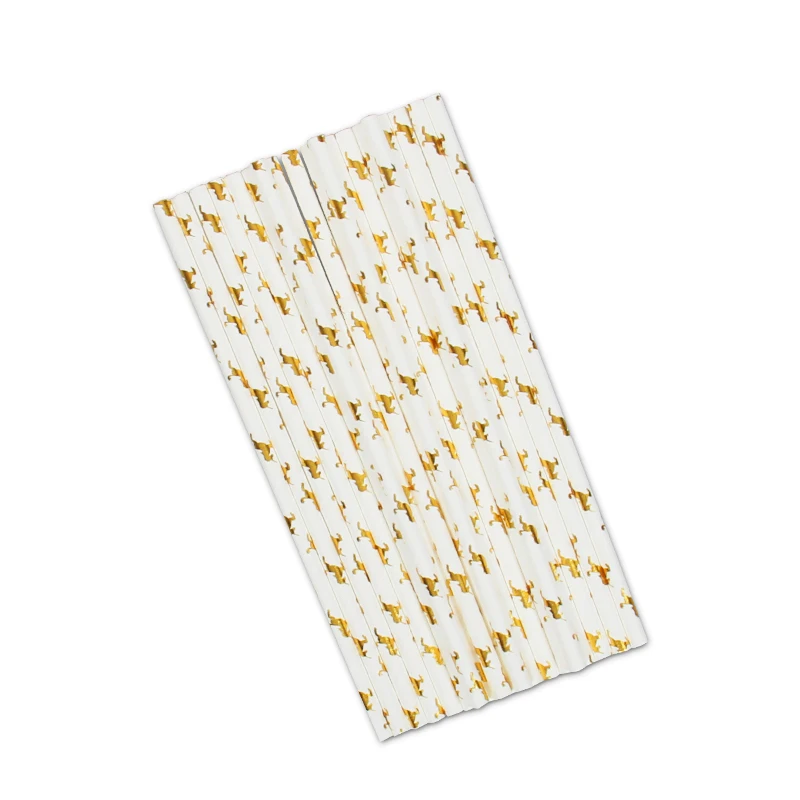 straw 25pcs Бумажная тарелка с рисунком единорога, соломенная чашка для свадьбы, для вечеринки в честь Дня рождения, одноразовая посуда - Цвет: straw 25pcs