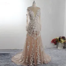 RSW1579 сексуальное шампанское дель Мерлетто Маникюр Lunghe делла 3D Fiori аппликации Abiti Da Sposa di Lusso