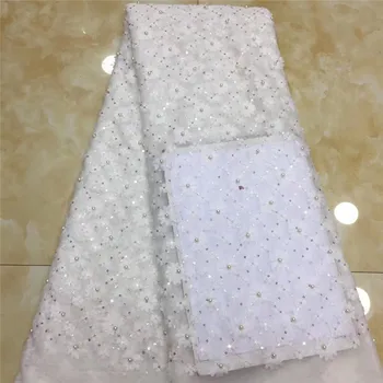 

High quality white french beads lace 2019 embroidered tulle mesh sequins lace for party Swiss guipure Nigerian lace fabrics