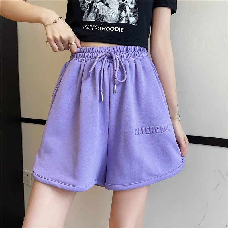 under armour shorts Sports shorts women's summer new products Korean casual embossed letters elastic waist band wide loose leg women's sports pants gymshark shorts