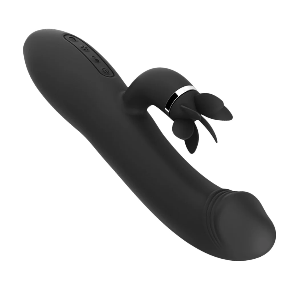 Waterproof Smooth Simulation Penes Double Headed Rotating Vagina Clitoris Breast Nipples Vibrator Adult Toys Black 