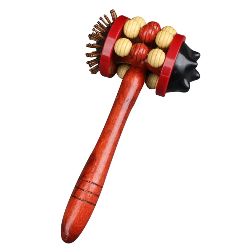 

Handle Wooden Roller Massager Hammer Stick Knock Massager With Comb Roller And Needle For Blood Circulation For Back Waist Care