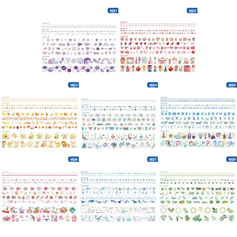 10 Rolls/Set Dream Water Blue Series Decorative Paper Washi Tape Set Japanese Stationery Kawaii Scrapbooking Supplies Stickers