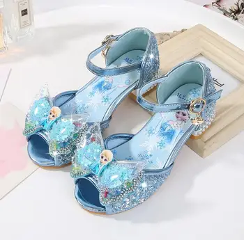 

Disney Fashion Children Elsa Princess Sandals Kids Girls Wedding Shoes High Heels Dress Shoes Bowtie Girls Cartoon Sandals