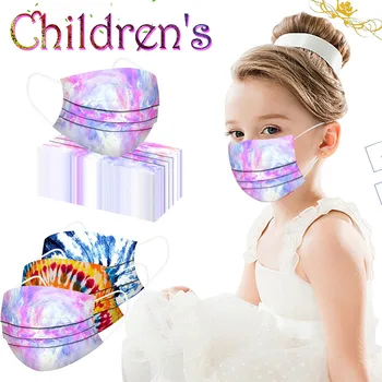 

50pc Kids Mask Tie-dye Printing Mascarilla Facial Desechable 3 Capas Nonwove Children's Face Masks Windbreak Seamless Masque