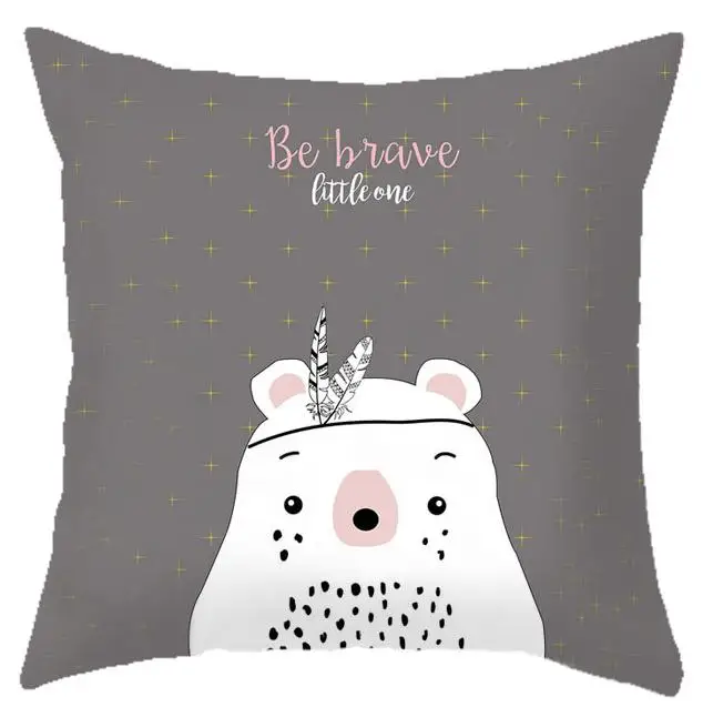 Kawaii Bear Rabbit Decorative Cushion Covers Cartoon Mountain Print Nordic Pillow Case Cute Cloud Raindrop Moon Star For Kids - Цвет: 4