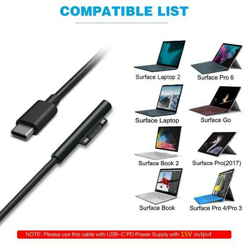 1 5 M USB C зарядный кабель 15V совместимый для Surface Pro 3 4 6 Go Book1 Book2|Кабели питания| |