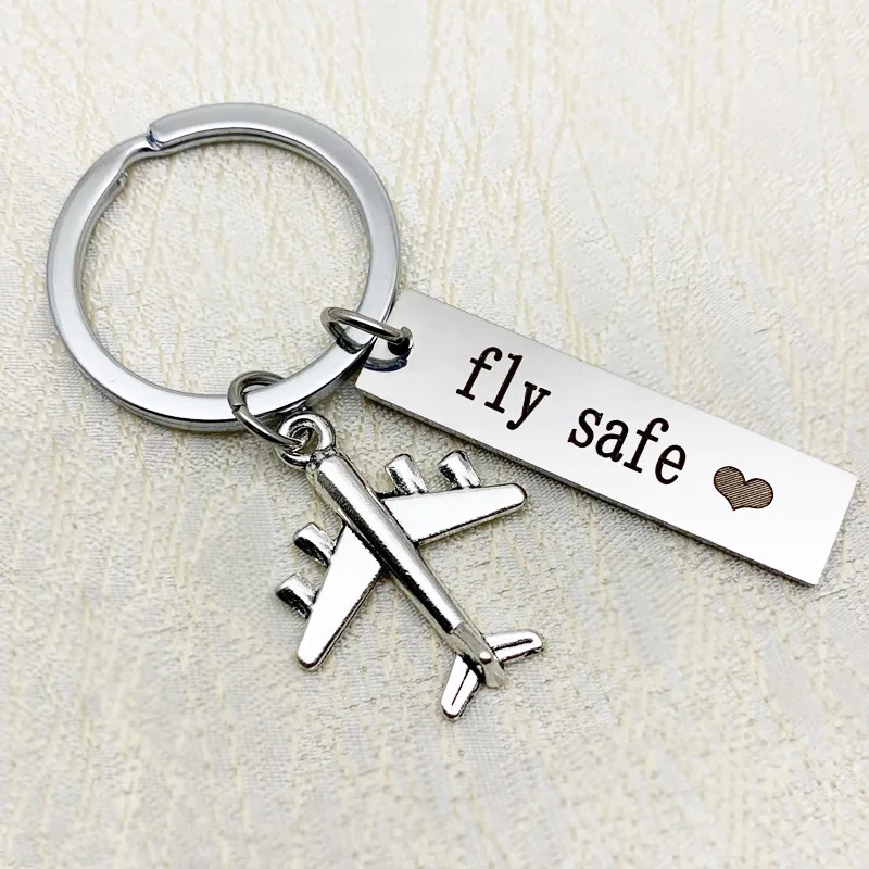 DIY Stainless Steel Key Ring Manufacturers FLY Safe Boutique Couples Gift Airplane Accessories Pendant