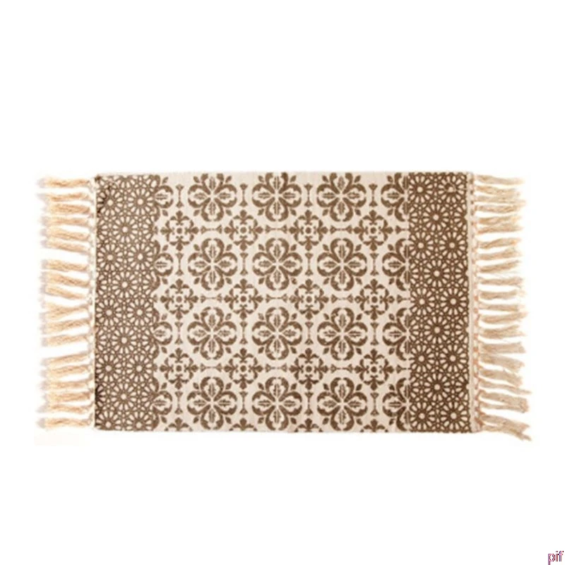 Retro Bohemian Tassel Carpet Fabric Rug Mat Bedroom Door Blanket Tea Area Decor