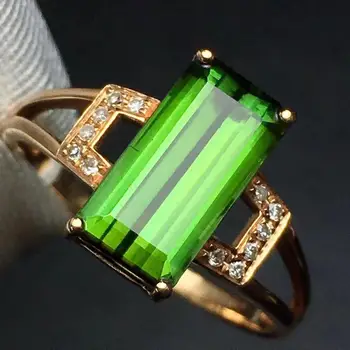 

Fine Jewelry Real Pure 18 K Gold Jewelry 100% Natural Green Tourmaline Gemstones 3.1ct Diamonds Male's Wedding Fine Man's Rings