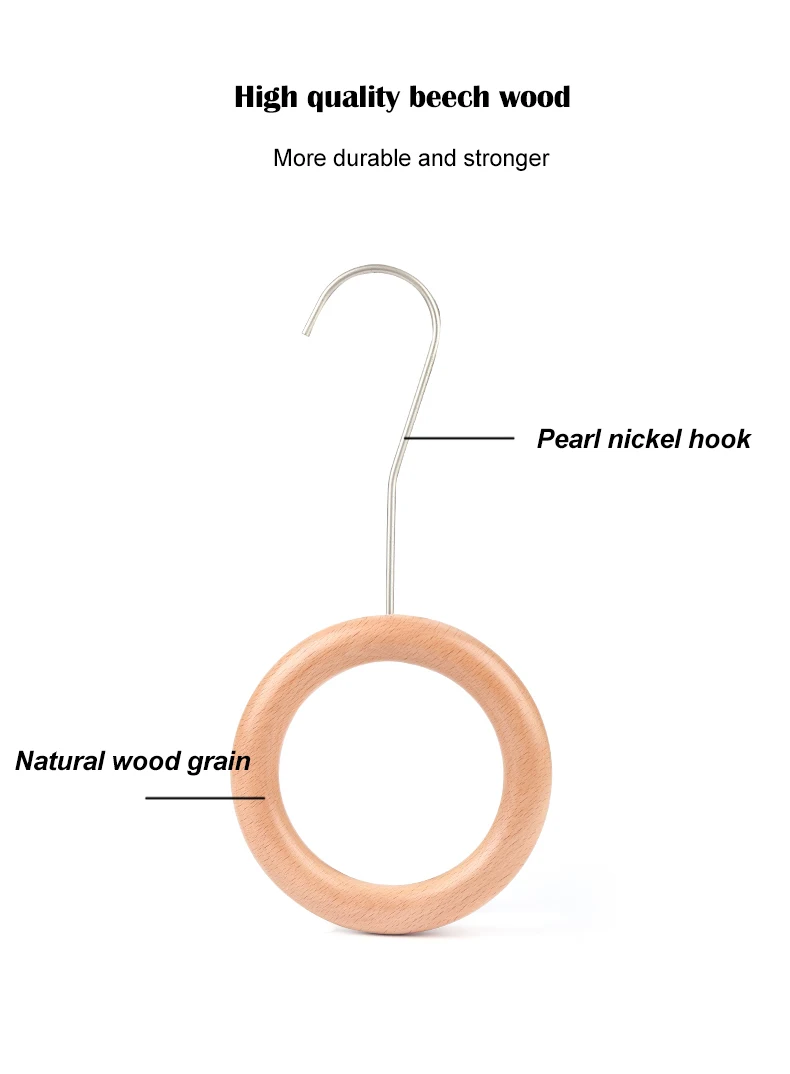 Display Solid Wood Ring Scarf Hanger Multifunction Non-Slip Hangers for Scarves Ties Towels Bedroom Storage Hook Rack Organizer
