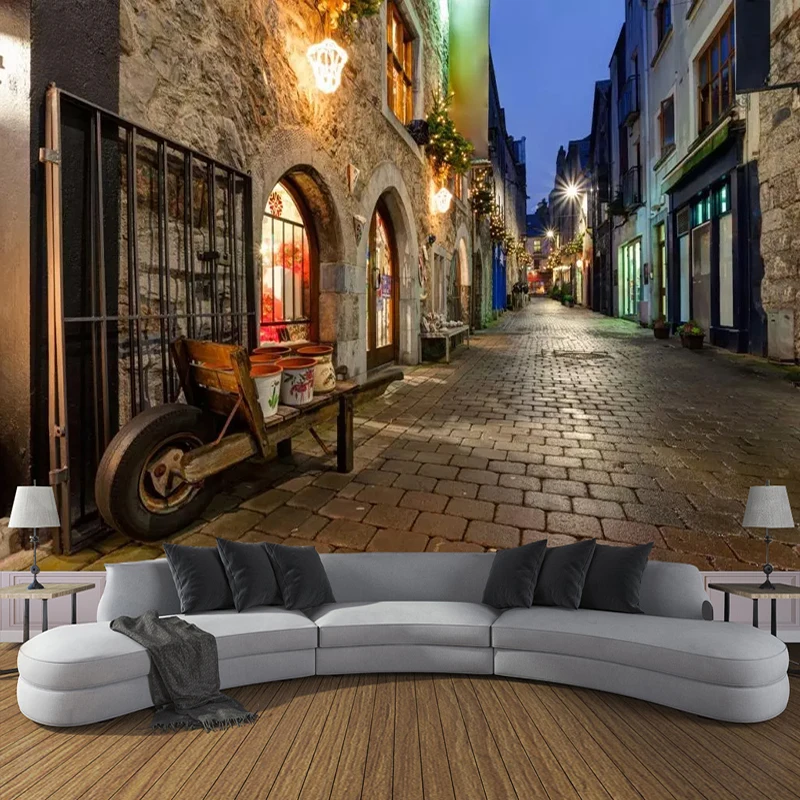 

Drop Shipping Custom 3D Photo Wallpaper European Town Night View Large Wall Painting Study Room Home Decor Mural Wallpaper