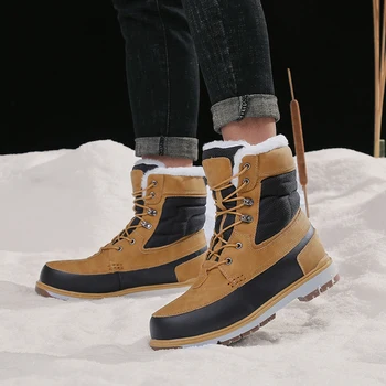 

Winter Waterproof Men's Casual Boots Tide British Snow Boot Casual Mens Winter Boots High Top Fashion Men Martin Boots with Fur