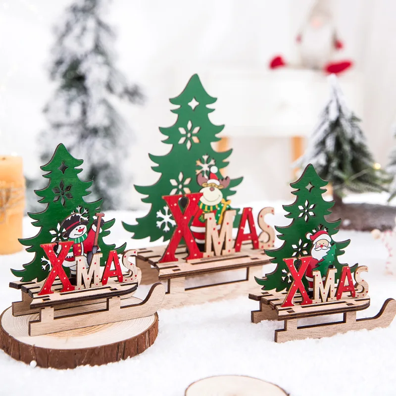 Christmas Wooden Santa Claus Snowman Deer Ornaments Xmas Gifts Party Decoration 
