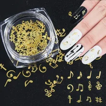 1 коробка Золотая музыкальная нотка для ногтей Блестки Блестящий металлический полый символ хлопья наконечник музыкальный инструмент ногти гелевые наклейки-лак JI970-B
