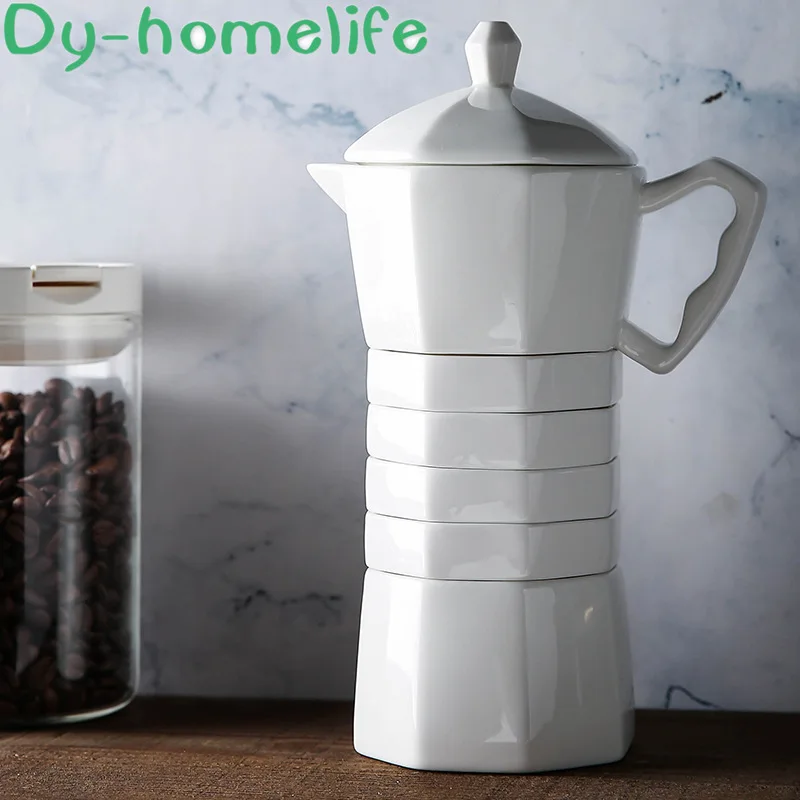 

European Creative Black and White Ceramic Coffee Tea Set Restaurant Home Creative Mocha Coffee Pot Coffee Cup Teapot Water Set