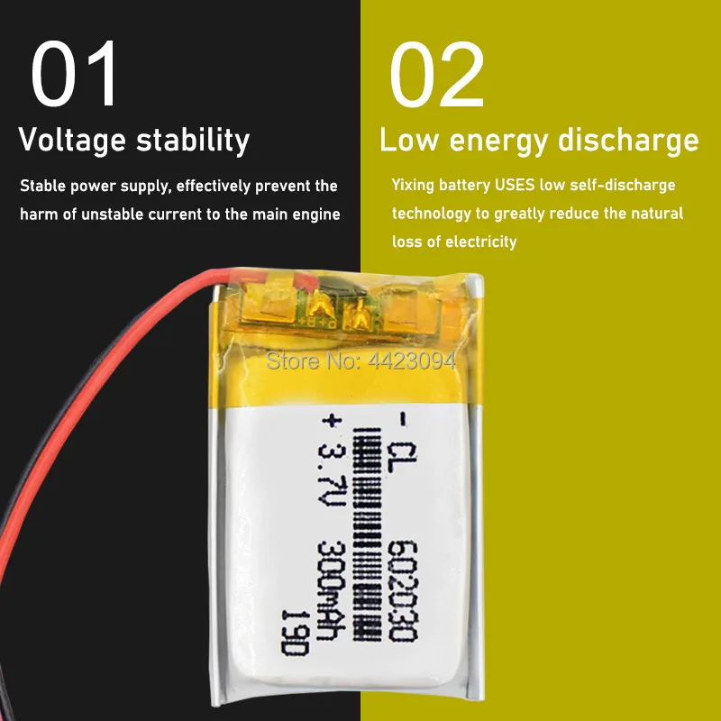 Rechargeable Lithium Batteries 602030 mini Lipo 300mAh 3.7V Bluetooth MP3 Card Audio Recorder Li-ion LWH 30*20*6mm