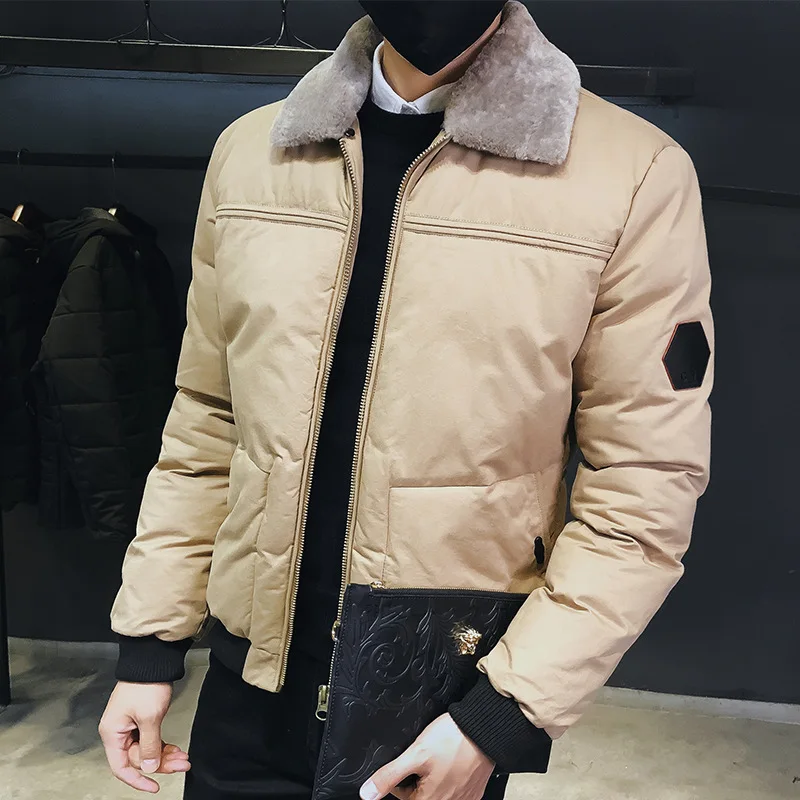 Likrtkit, мужские зимние парки,, мужские, умные, повседневные, одноцветные, толстые куртки, мужские, короткие, тонкие, с отворотом, меховой воротник, корейские теплые пальто