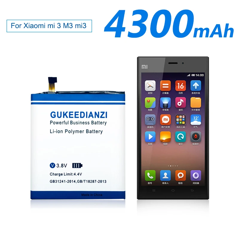 GUKEEDIANZI 4300 мАч BM31 сменная батарея для Xiaomi mi 3 M3 mi 3 литий-полимерные аккумуляторы