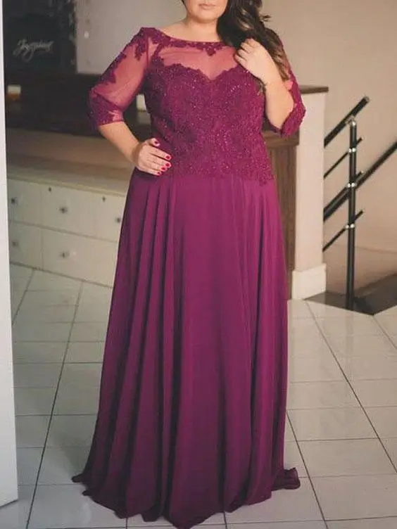 Moeder van de Bruid/Bruidegom Jurken voor Bruiloft Bourgondië Lange Chiffon Plus Size Illusion 3/4 Mouwen vestido de madrinha farsali Moeder van de Bruid/Bruidegom Jurken voor Bruiloft Bourgondië Lange Chiffon Plus Size Illusion 3/4 Mouwen vestido de madrinha farsali