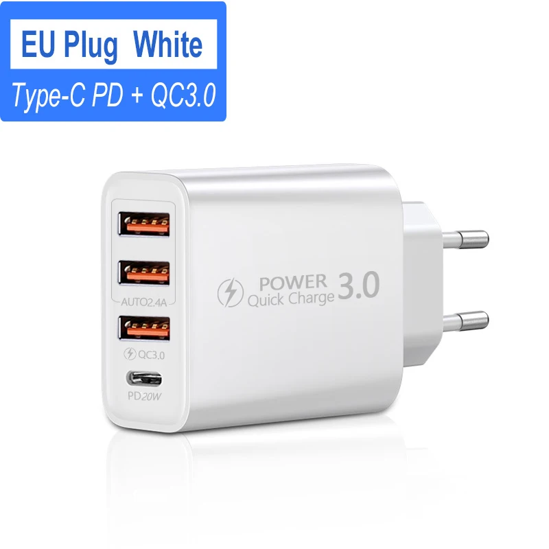 4 USB Type C Charger Quick Charge 3.0 4.0 Port Fast Charging Wall Adapter For iPhone 12 11 Xiaomi Samsung Mobile Phone Charger usb c 65w Chargers