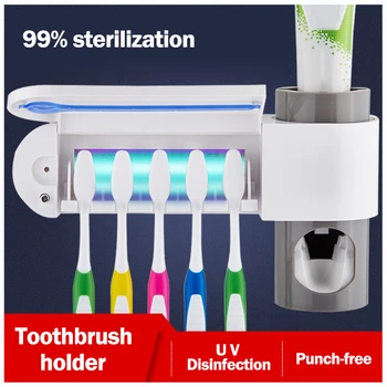 

2 in 1 UV Light Ultraviolet Toothbrush Sterilizer Toothbrush Holder Automatic Toothpaste Squeezers Dispenser Bathroom Set