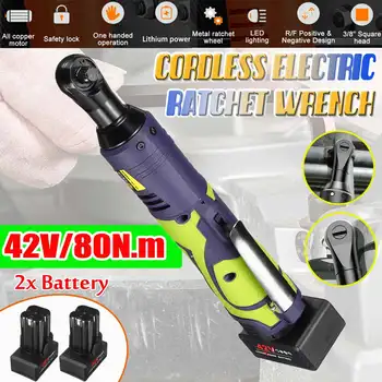 

80Nm Electric Ratchet Wrench Rechargeable Electric Cordless Wrench Kit Power Tools Car Repair Tool 42V Lithium-Ion Battery