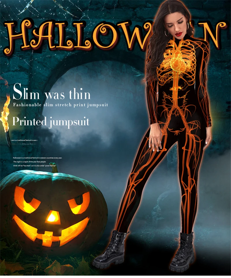 Halloween 2022 Unisex Jumpsuit Human Meridian Digital Printing Funny Skinny Carnival Party Stage Performance Suit |