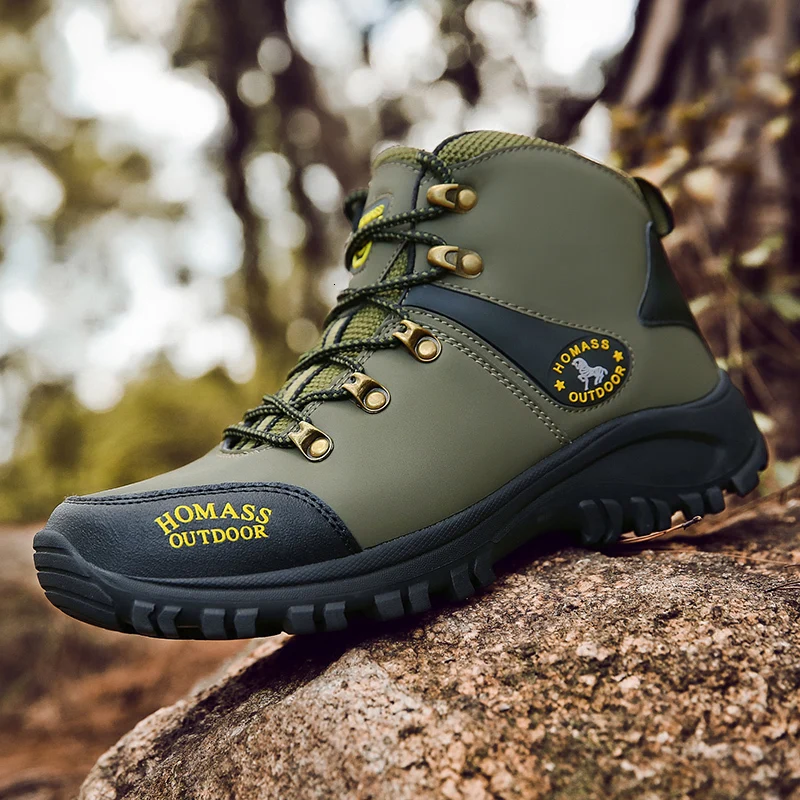 BOUSSAC Outdoor Hiking Shoes Man Waterproof Boots Warm High Top Mountain Climbing Camping Shoes Trekking Hunting Footwear