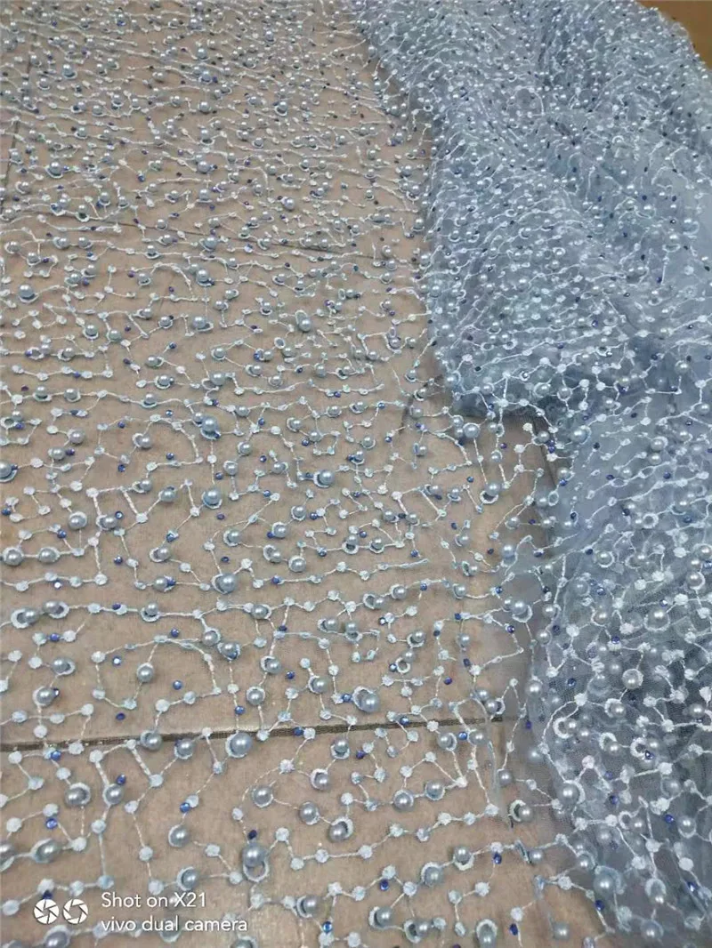 

Light blue Wedding dress material top-grade embroidered French mesh tulle with beads JRB-11908 African Nigerian lace fabric