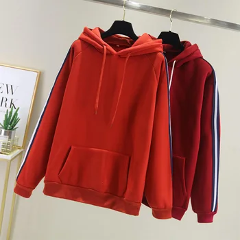 

Women's Hoodies Autumn Winter Hipster Patchwork Stripe Hoodies Female Loose Harajuku Sweatshirts Female Hooded Ladies Pullovers