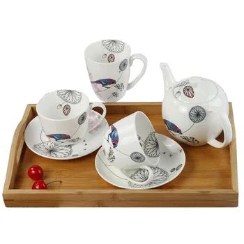 

Nordic Bone China Coffee Set Printed Pattern Coffee Cup and Saucer Afternoon Tea Set Coffee Pot Cup