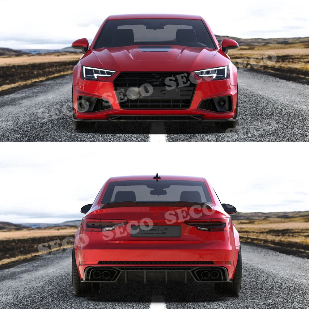 Для Audi A4 S4 B9 сухой комплект кузова из углеродного волокна передняя губа Лопата боковые юбки задний багажник спойлер задний бампер диффузор автомобильный Стайлинг