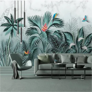

milofi custom large wallpaper mural hand-painted tropical rainforest plants HD living room bedroom TV background wall