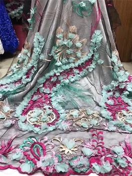 

Pretty 3d flowers YG-2011106 embroidered Mesh Tulle fabric Factory price beaded Nigerian lace fabrics