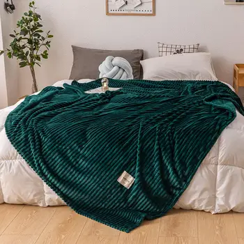 

Bed Blanket Green Color Soft Flannel Blanket Single Queen King Warm Plaids for Beds mantas de cama Thow Blankets